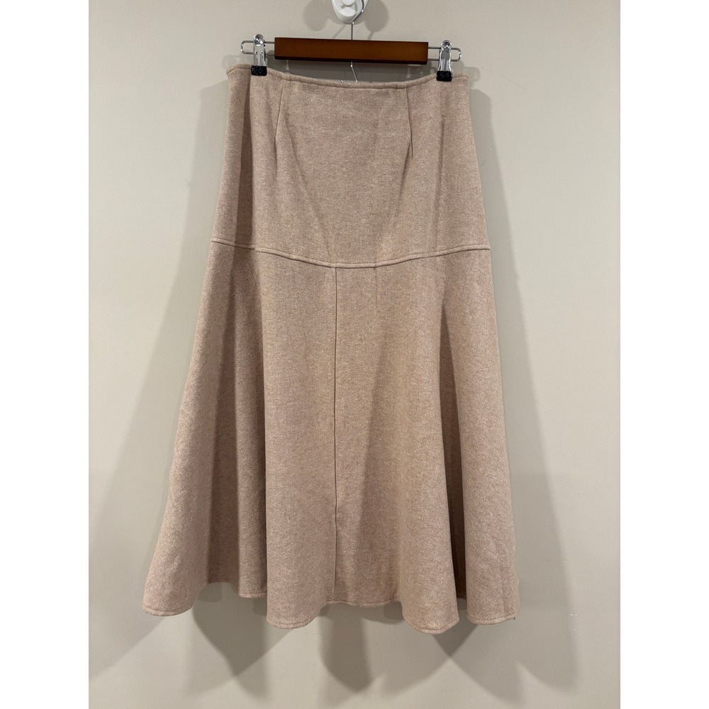 OGL Move Midi Skirt Womens Medium Beige Tan Knit High Waisted Flared Panel NWT - Picture 2 of 5